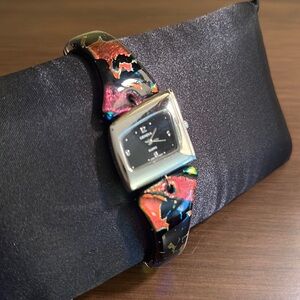 Linda Shull Signed Multi Colored Dichroic Art Glass Glass Watch